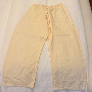 LESET Cream Wide Leg Cotton Drawstring Pants